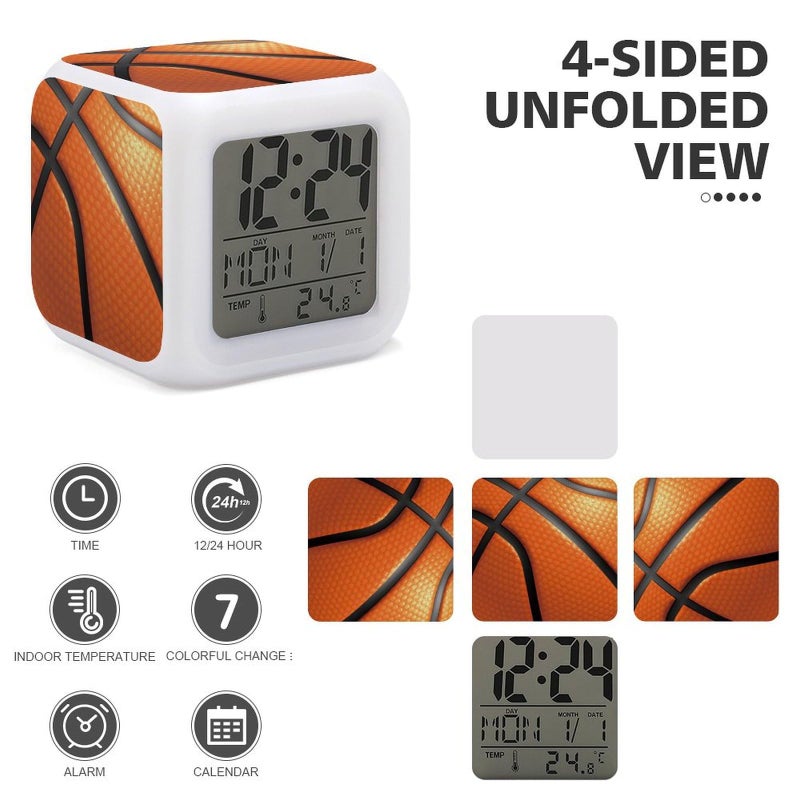 XUWU Basketball Alarm Clock for Kids Boy Girl 7 LED Color Changing Wake Up Clock Home Decor Bedroom Digital with Temperature Display - Image 3